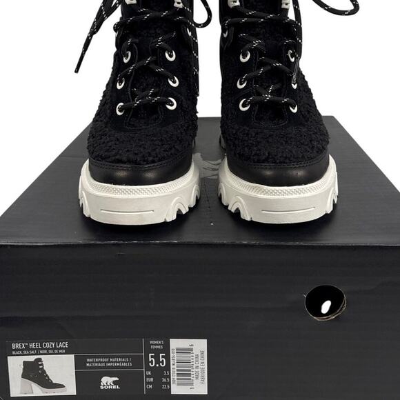 Sorel Brex Heel Cozy Lace Bootie Womens 5.5 Black Leather Faux Shearling - Picture 11 of 11